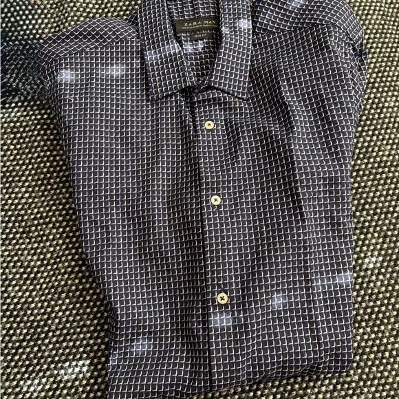 Zara Dark Blue Grid Pattern Shirt - Picture 3 of 3